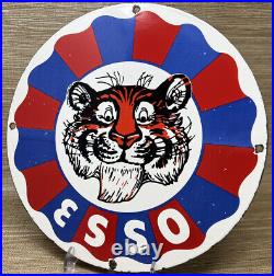 Vintage Esso Gasoline Porcelain Sign Gas Station Pump Plate Motor Oil Service