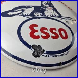 Vintage Esso Gasoline Porcelain Sign Motor Oil Pump Advertising Convex Sign