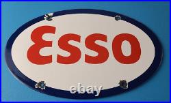 Vintage Esso Gasoline Sign Porcelain Gas Service Station Pump Motor Oil Sign