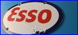 Vintage Esso Gasoline Sign Porcelain Gas Service Station Pump Motor Oil Sign