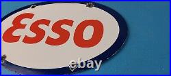 Vintage Esso Gasoline Sign Porcelain Gas Service Station Pump Motor Oil Sign