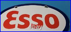 Vintage Esso Gasoline Sign Porcelain Gas Service Station Pump Motor Oil Sign