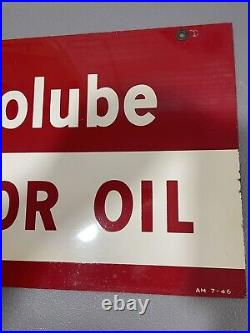 Vintage Esso Lube Motor Oil Sign Gas Original heavy Enamel 10.75x17.5 Glossy