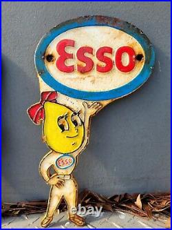 Vintage Esso Metal Sign Cast Iron Motor Oil Drop Boy USA Gas Station Oil Service