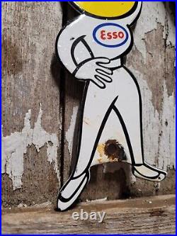 Vintage Esso Motor Oil Porcelain Sign Gas Garage Repair Mechanic Service Station