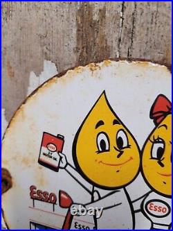 Vintage Esso Motor Oil Porcelain Sign Scooter Cartoon Motorcycle 6 Pump Plate