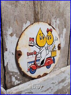 Vintage Esso Motor Oil Porcelain Sign Scooter Cartoon Motorcycle 6 Pump Plate