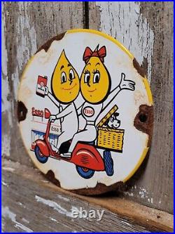 Vintage Esso Motor Oil Porcelain Sign Scooter Cartoon Motorcycle Gas Station 6
