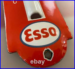 Vintage Esso Motor Oil Porcelain Thermometer Service Station Gas Pump Plate