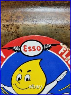 Vintage Esso Porcelain Sign Car Motor Oil Gas Pump Plate Lube Station Service 6
