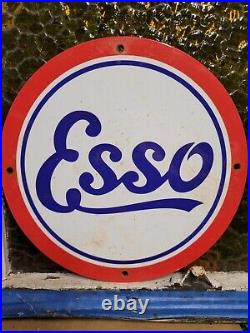 Vintage Esso Porcelain Sign Car Motor Oil Gas Station Service Pump Plate Lube