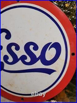 Vintage Esso Porcelain Sign Car Motor Oil Gas Station Service Pump Plate Lube