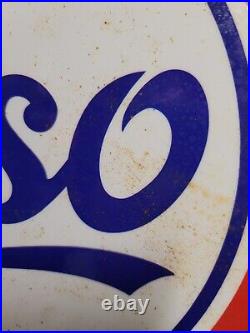 Vintage Esso Porcelain Sign Car Motor Oil Gas Station Service Pump Plate Lube