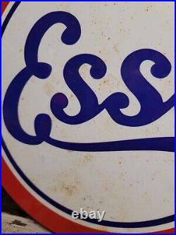 Vintage Esso Porcelain Sign Car Motor Oil Gas Station Service Pump Plate Lube