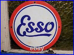 Vintage Esso Porcelain Sign Car Motor Oil Gas Station Service Pump Plate Lube