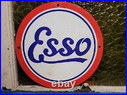 Vintage Esso Porcelain Sign Car Motor Oil Gas Station Service Pump Plate Lube