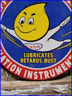 Vintage Esso Porcelain Sign Flying Oil Drop Boy Motor Oil Station Service Garage