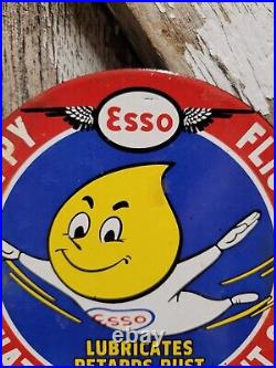 Vintage Esso Porcelain Sign Flying Oil Drop Boy Motor Oil Station Service Garage