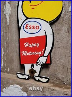 Vintage Esso Porcelain Sign Motor Oil Drop Boy Plaque Happy Motoring Service