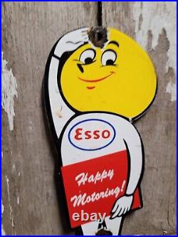 Vintage Esso Porcelain Sign Motor Oil Drop Boy Plaque Happy Motoring Service