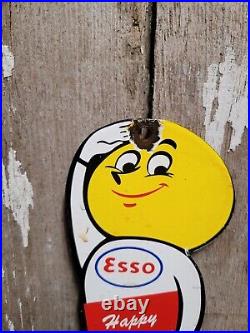 Vintage Esso Porcelain Sign Motor Oil Drop Boy Plaque Happy Motoring Service