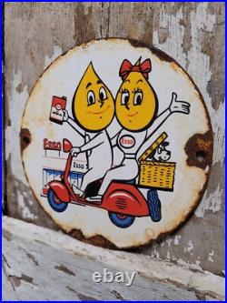 Vintage Esso Porcelain Sign Old Motor Oil Scooter Cartoon Motorcycle Pump Plate Vintage Esso Porcelain Sign Old Motor Oil Scooter Cartoon Motorcycle Pump Plate