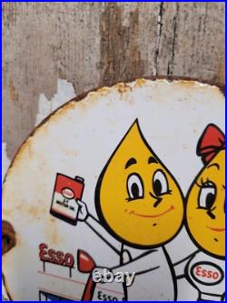 Vintage Esso Porcelain Sign Old Motor Oil Scooter Cartoon Motorcycle Pump Plate Vintage Esso Porcelain Sign Old Motor Oil Scooter Cartoon Motorcycle Pump Plate