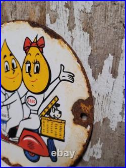 Vintage Esso Porcelain Sign Old Motor Oil Scooter Cartoon Motorcycle Pump Plate Vintage Esso Porcelain Sign Old Motor Oil Scooter Cartoon Motorcycle Pump Plate