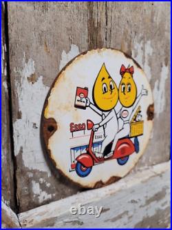 Vintage Esso Porcelain Sign Old Motor Oil Scooter Cartoon Motorcycle Pump Plate Vintage Esso Porcelain Sign Old Motor Oil Scooter Cartoon Motorcycle Pump Plate
