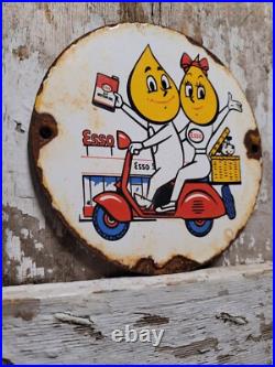 Vintage Esso Porcelain Sign Old Motor Oil Scooter Cartoon Motorcycle Pump Plate Vintage Esso Porcelain Sign Old Motor Oil Scooter Cartoon Motorcycle Pump Plate