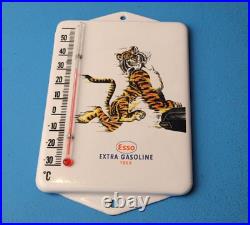 Vintage Esso Porcelain Tiger Gas Motor Oil Ad Sales Sign On Service Thermometer