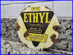 Vintage Ethyl Porcelain Sign Texas Motor Oil Gas Garage Service Pump 6 New York
