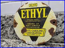 Vintage Ethyl Porcelain Sign Texas Motor Oil Gas Garage Service Pump 6 New York