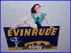 Vintage Evinrude Outboard Boat Motor Woman? 12 Metal Marine Gasoline Oil Sign Vintage Evinrude Outboard Boat Motor Woman? 12 Metal Marine Gasoline Oil Sign