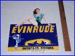 Vintage Evinrude Outboard Boat Motor Woman? 12 Metal Marine Gasoline Oil Sign Vintage Evinrude Outboard Boat Motor Woman? 12 Metal Marine Gasoline Oil Sign
