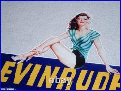 Vintage Evinrude Outboard Boat Motor Woman? 12 Metal Marine Gasoline Oil Sign Vintage Evinrude Outboard Boat Motor Woman? 12 Metal Marine Gasoline Oil Sign