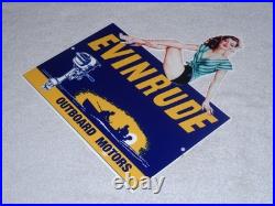 Vintage Evinrude Outboard Boat Motor Woman? 12 Metal Marine Gasoline Oil Sign Vintage Evinrude Outboard Boat Motor Woman? 12 Metal Marine Gasoline Oil Sign