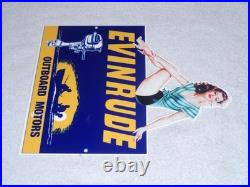 Vintage Evinrude Outboard Boat Motor Woman? 12 Metal Marine Gasoline Oil Sign Vintage Evinrude Outboard Boat Motor Woman? 12 Metal Marine Gasoline Oil Sign