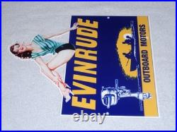 Vintage Evinrude Outboard Boat Motor Woman? 12 Metal Marine Gasoline Oil Sign Vintage Evinrude Outboard Boat Motor Woman? 12 Metal Marine Gasoline Oil Sign