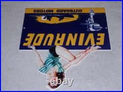 Vintage Evinrude Outboard Boat Motor Woman? 12 Metal Marine Gasoline Oil Sign Vintage Evinrude Outboard Boat Motor Woman? 12 Metal Marine Gasoline Oil Sign