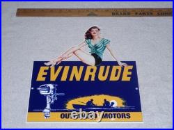 Vintage Evinrude Outboard Boat Motor Woman? 12 Metal Marine Gasoline Oil Sign Vintage Evinrude Outboard Boat Motor Woman? 12 Metal Marine Gasoline Oil Sign