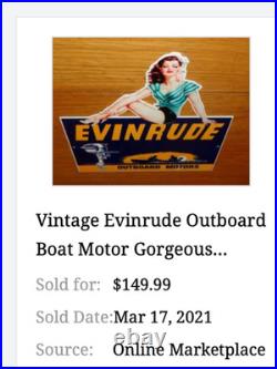 Vintage Evinrude Outboard Boat Motor Woman? 12 Metal Marine Gasoline Oil Sign Vintage Evinrude Outboard Boat Motor Woman? 12 Metal Marine Gasoline Oil Sign