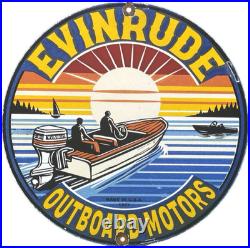 Vintage Evinrude Outboard Motor Porcelain Sign Sales & Service Marine Gas Oil