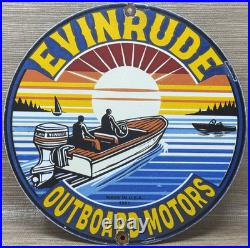 Vintage Evinrude Outboard Motor Porcelain Sign Sales & Service Marine Gas Oil