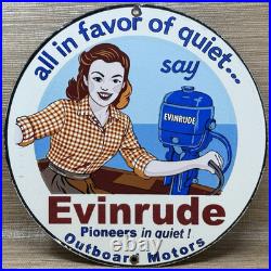 Vintage Evinrude Outboard Motor Porcelain Sign Sales & Service Marine Gas Oil