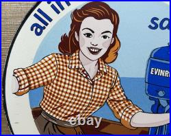 Vintage Evinrude Outboard Motor Porcelain Sign Sales & Service Marine Gas Oil