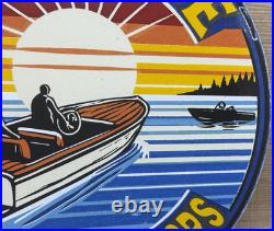 Vintage Evinrude Outboard Motor Porcelain Sign Sales & Service Marine Gas Oil
