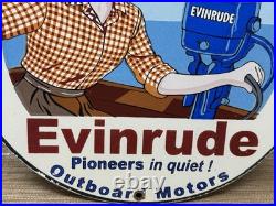 Vintage Evinrude Outboard Motor Porcelain Sign Sales & Service Marine Gas Oil
