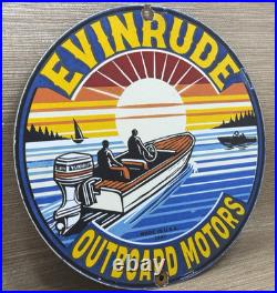 Vintage Evinrude Outboard Motor Porcelain Sign Sales & Service Marine Gas Oil