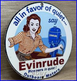Vintage Evinrude Outboard Motor Porcelain Sign Sales & Service Marine Gas Oil